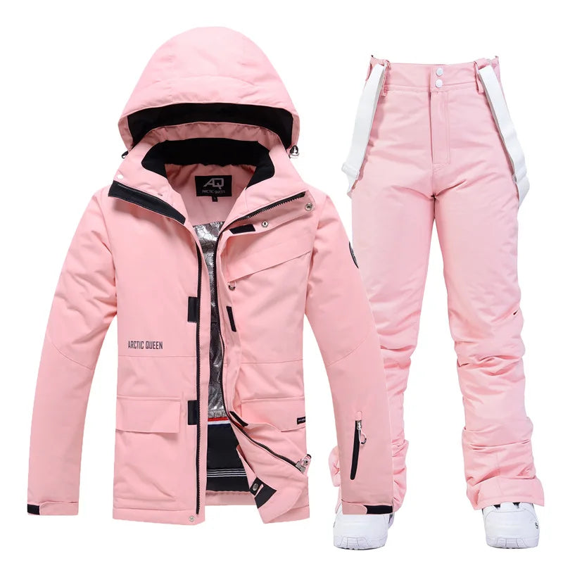 Hooded Ski Jacket and Pants Clothing Set with Style Options