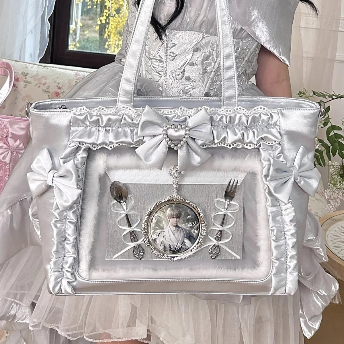 Decorative Display Tote Bag with Transparent Front Pocket