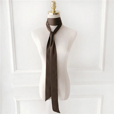 Solid Long Narrow Ribbon Scarf with Pointed Ends