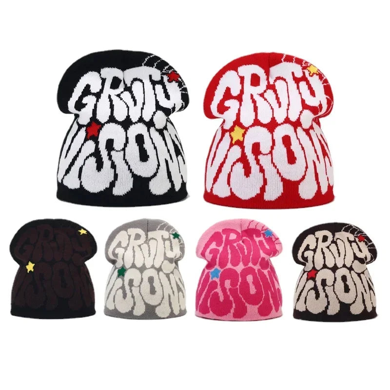 Graphic Knit Beanie with Letter and Pattern Style Options