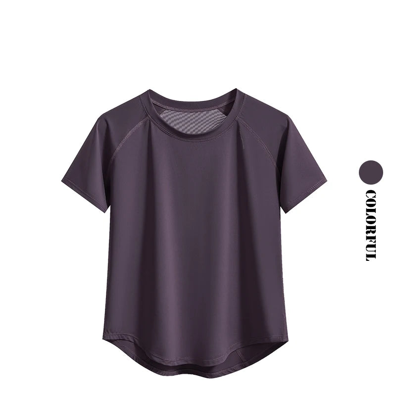 Women's Curved Hem Short Sleeve Sports T-shirt For Workout Outfits