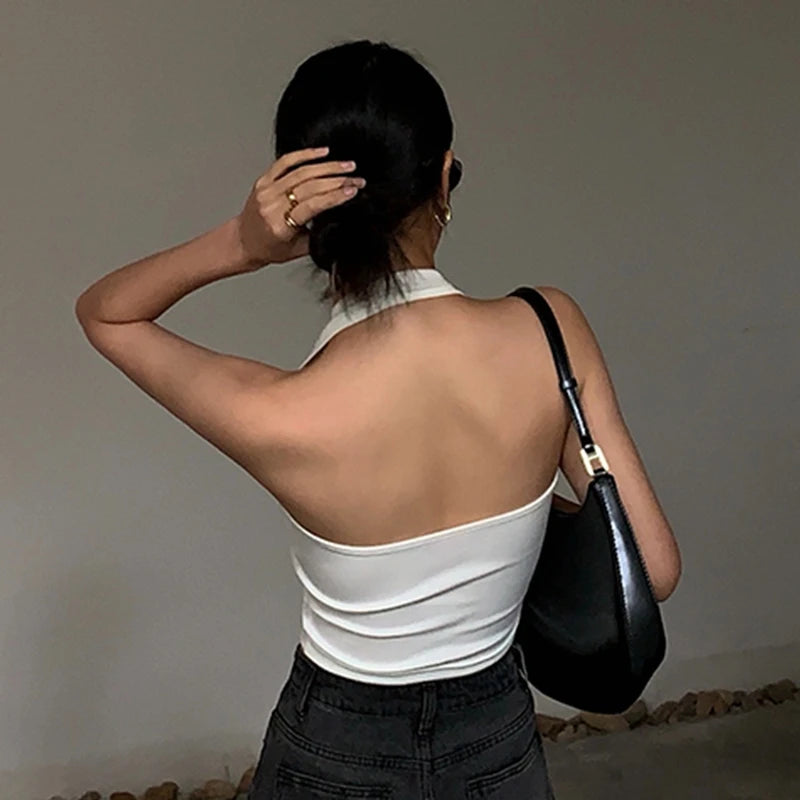 Women's Fitted Crop Top with a Halter Neck and Cropped Length