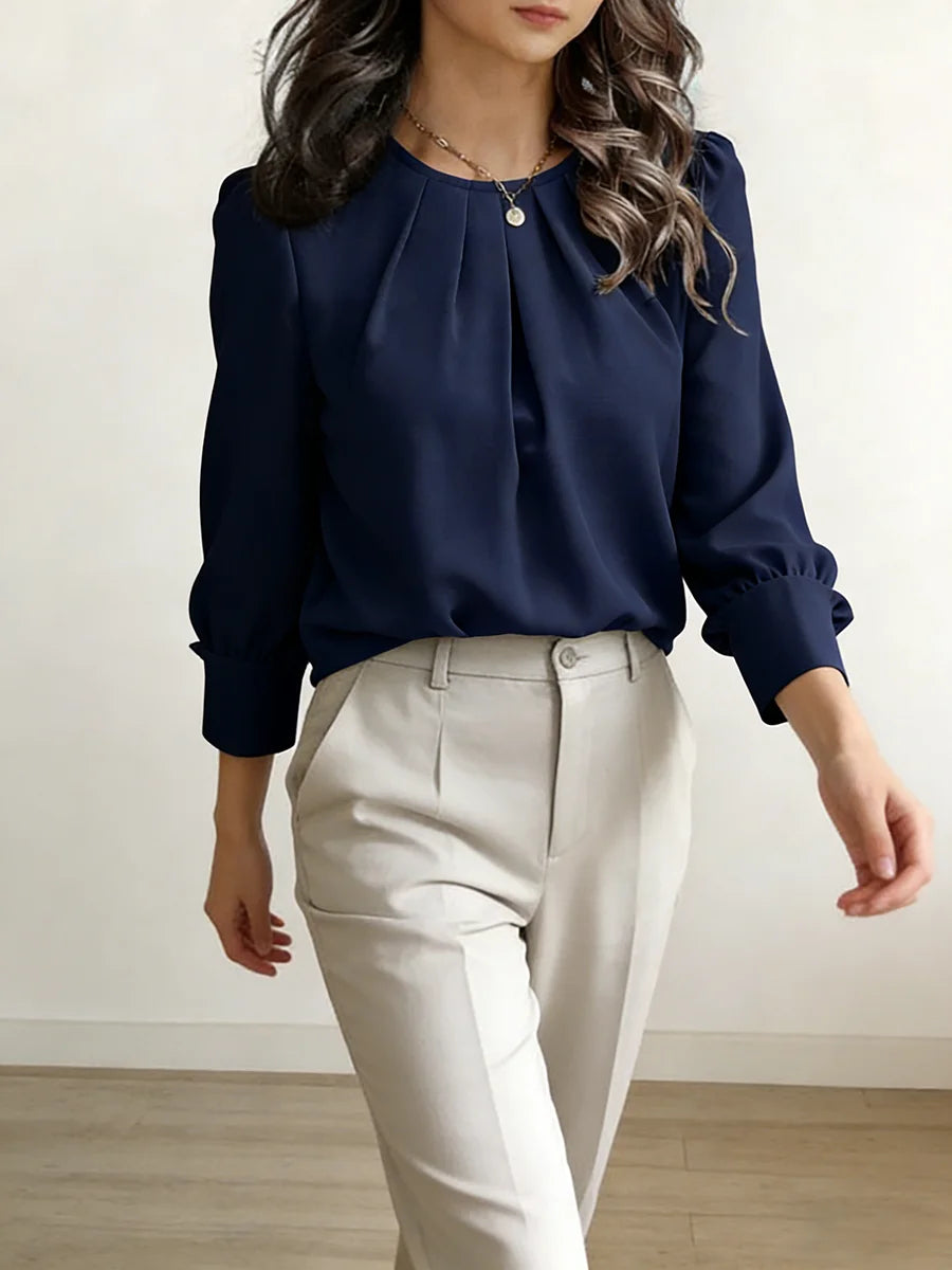 Women’s Pleated Long-Sleeve Blouse