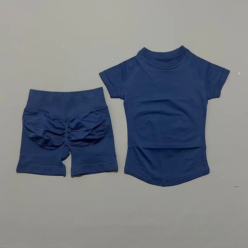 Women's Short-Sleeve Top and Shorts Yoga Set