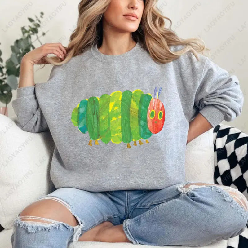 Caterpillar Graphic Long Sleeve Pullover Casual Sweatshirt for Layering