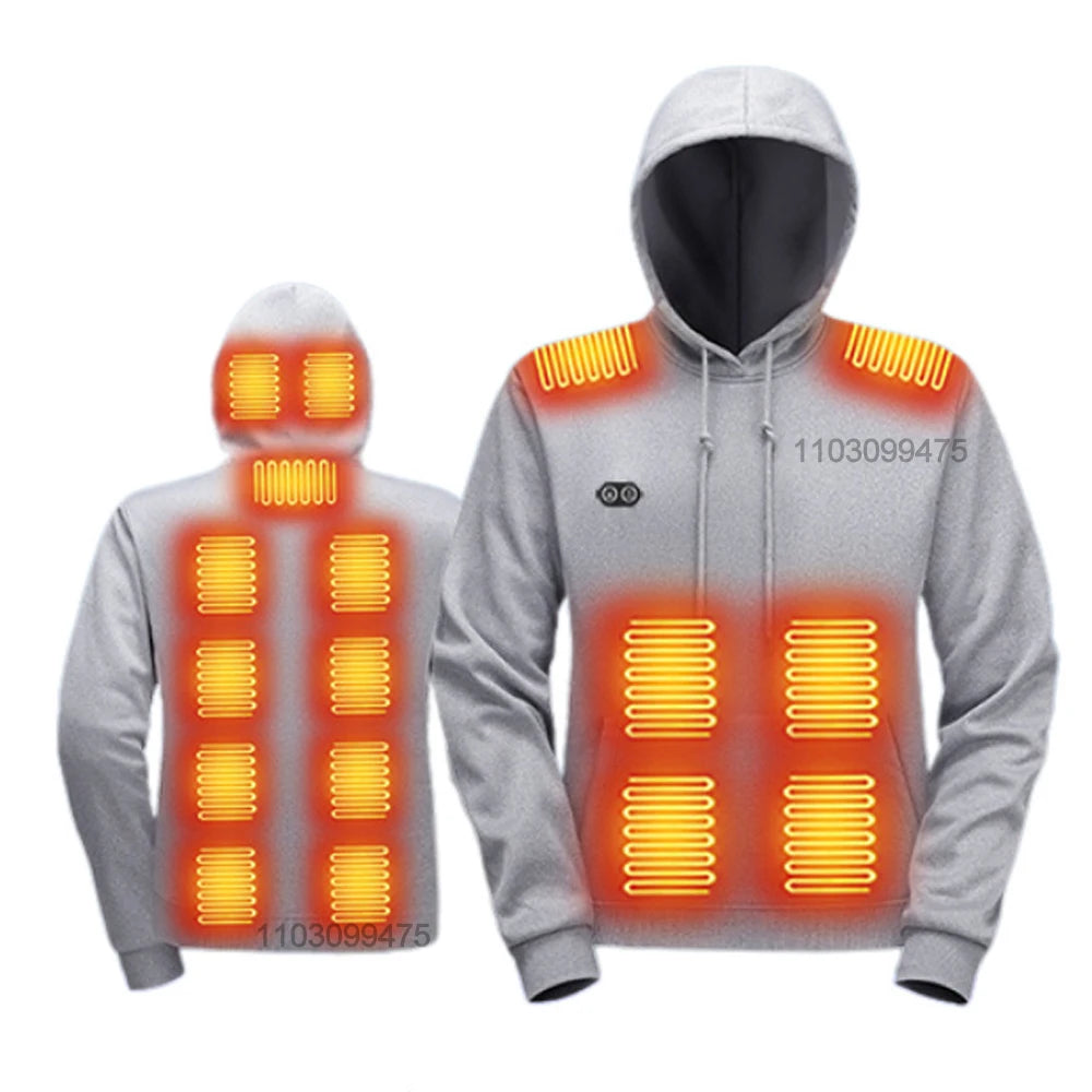 USB Heated Full Zip Long Sleeve Hooded Outdoor Sweatshirt