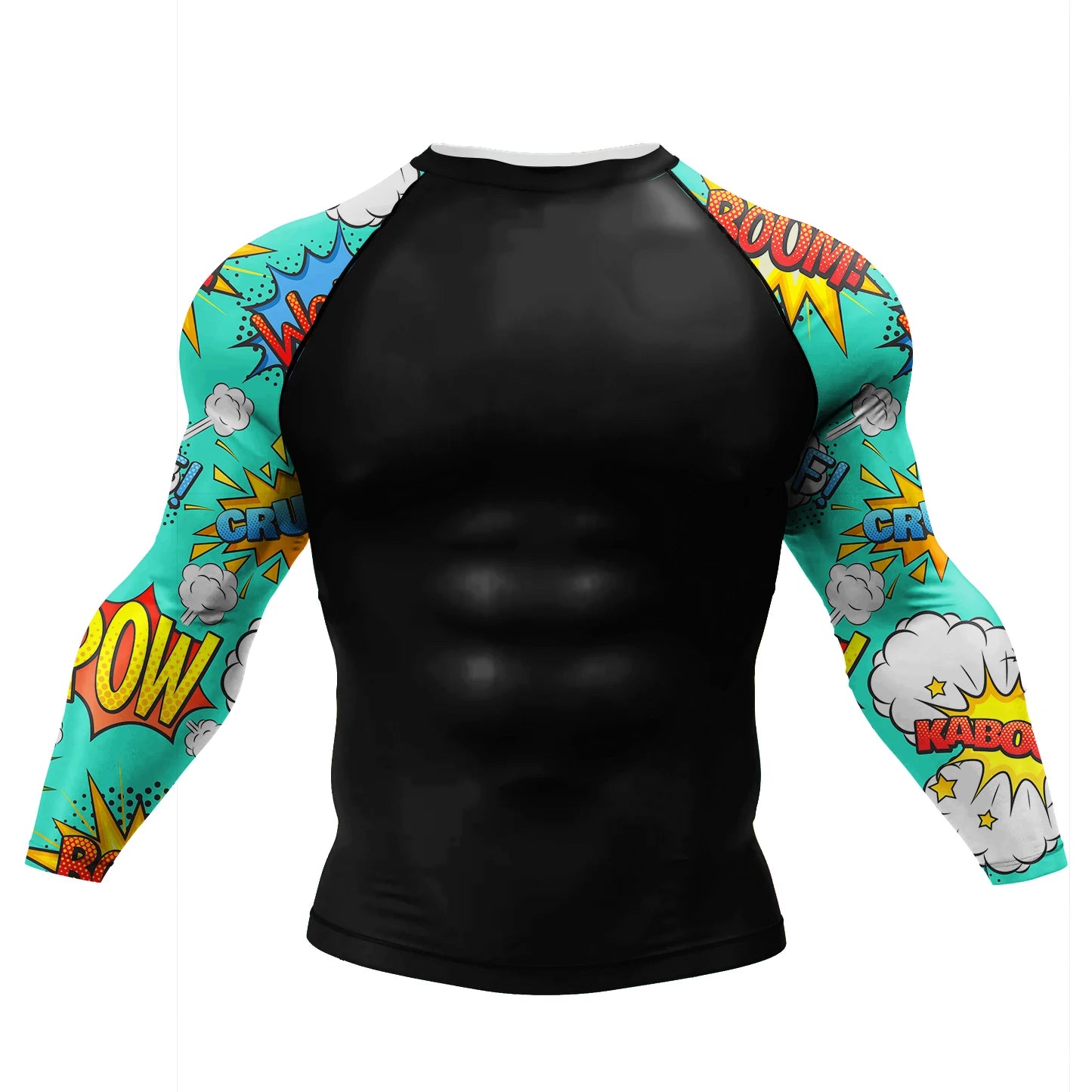 Tattoo Graphic Long Sleeve Mock Neck Fitted Rash Guard