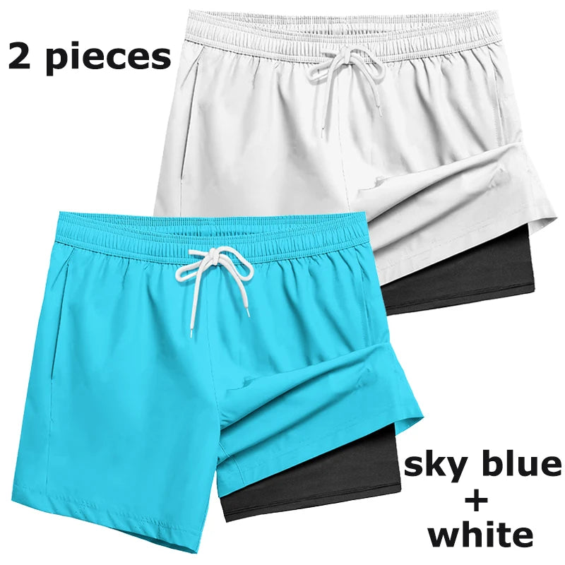 Men's Swim Shorts with Compression Liner and Phone Pocket for Beach and Pool Wear