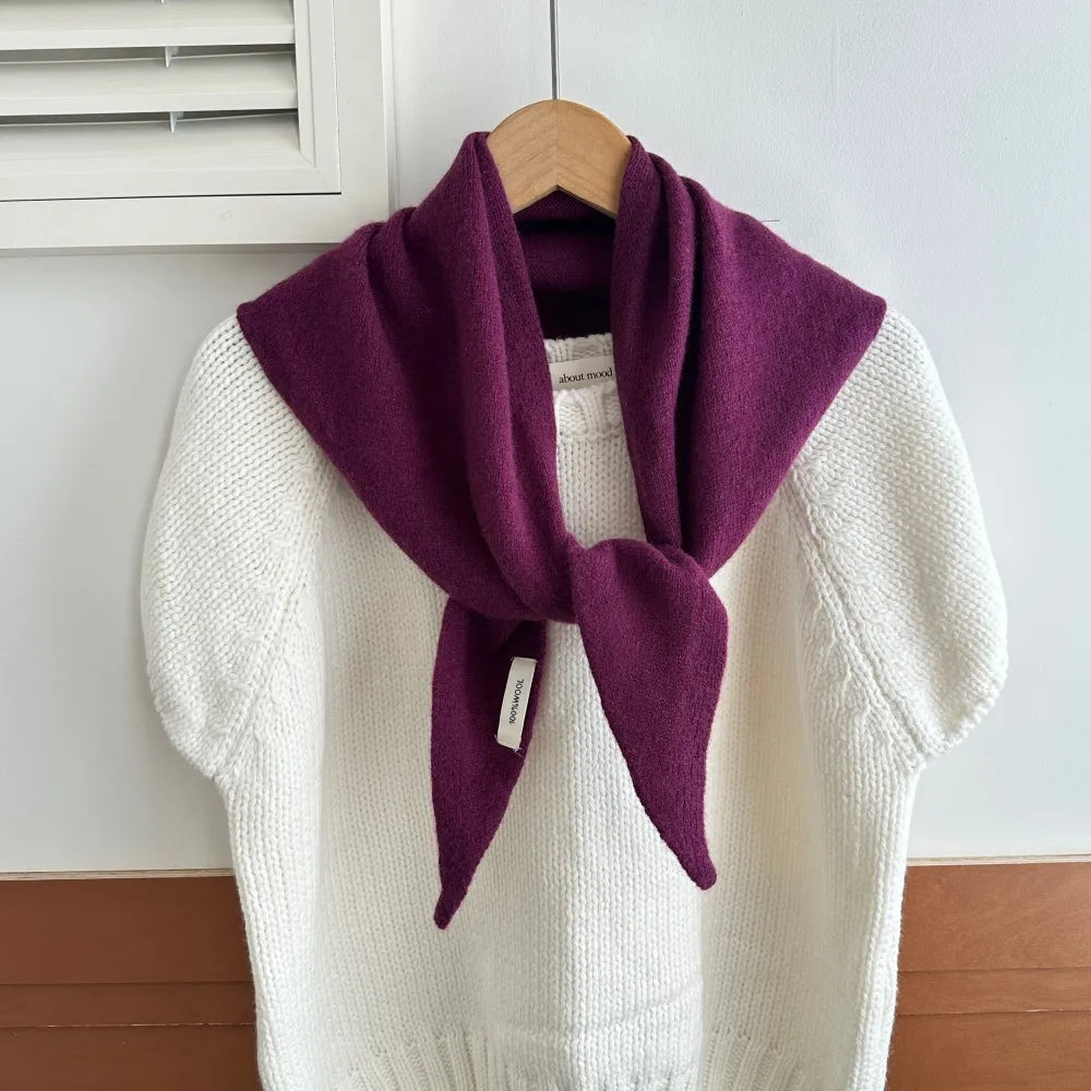 Solid Knitted Triangle Scarf with Tieable Pointed Corners