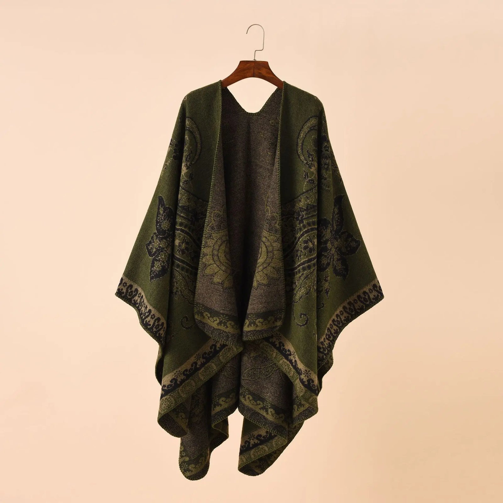 Paisley Border Open Front Poncho for Layering over Outfits