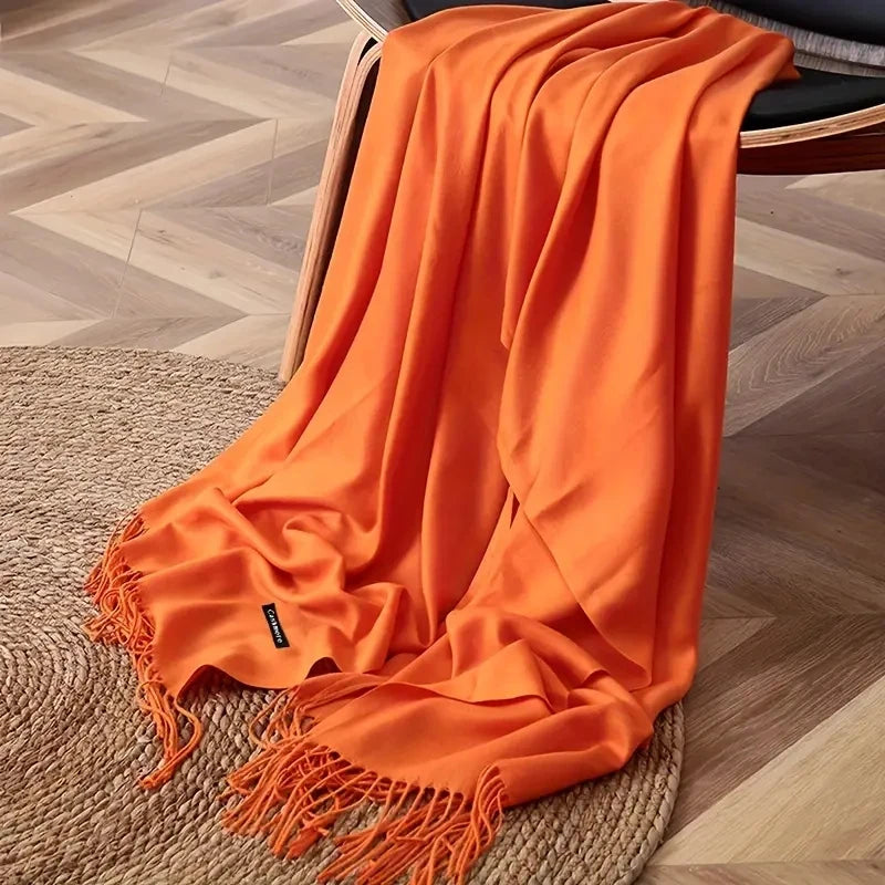 Solid Long Fringed Scarf for Wrap and Neck Styling