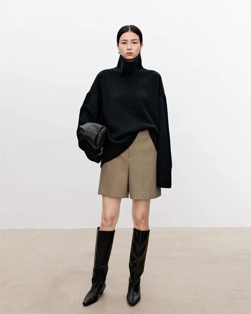 Women's Oversized Roll Neck Long Sleeve Sweater Casual Knit Layer