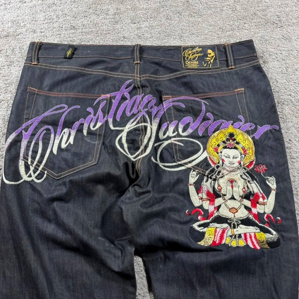 Women's Buddha Statue Graphic Back Denim Jeans For Everyday Outfits