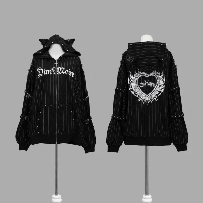 Gothic Graphic Long Sleeve Full Zip Casual Hoodie