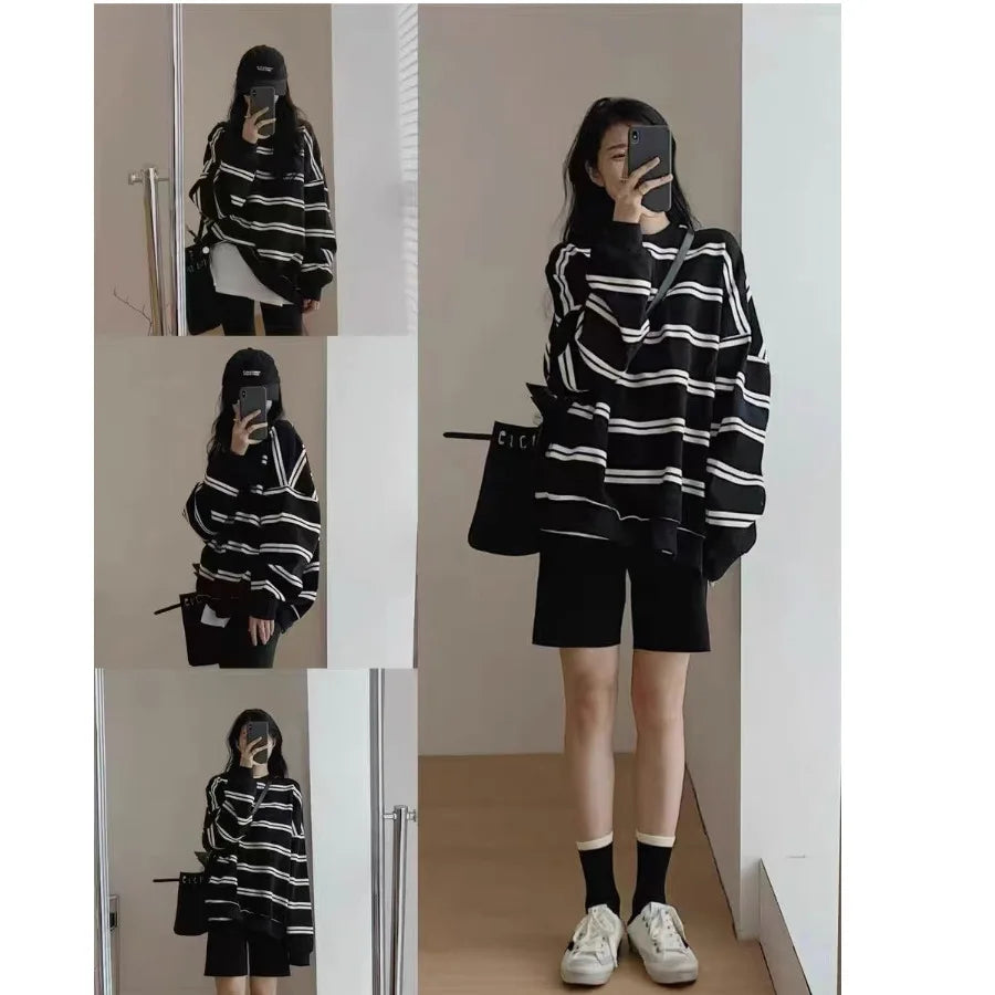 Striped Long Sleeve Pullover Casual Sweatshirt for Layering