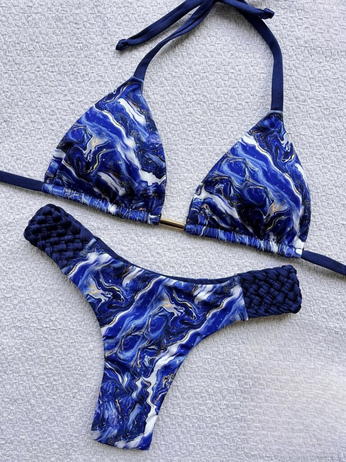 Printed Halter Thong Bikini