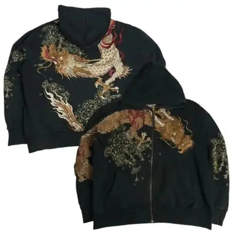Abstract-Print Loose-Fit Long-Sleeve Zip-Front Hoodie