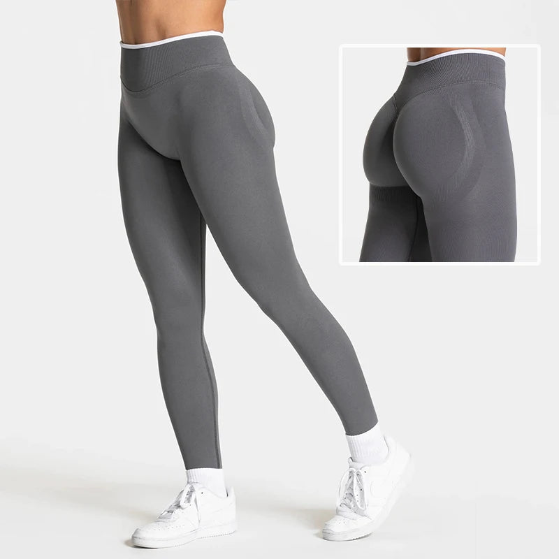 Women's Contrast Waist Full Length Leggings For Workout Outfits