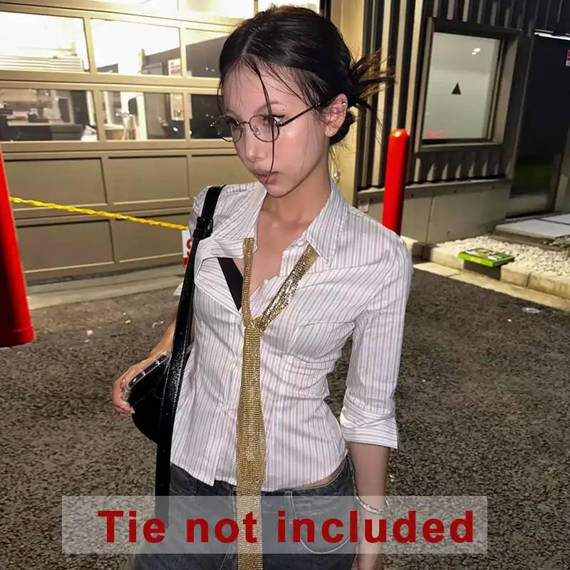 Women's Striped Collared Button Front Shirt