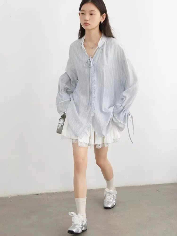 Women's V Neck Long Sleeve Button Front Shirt