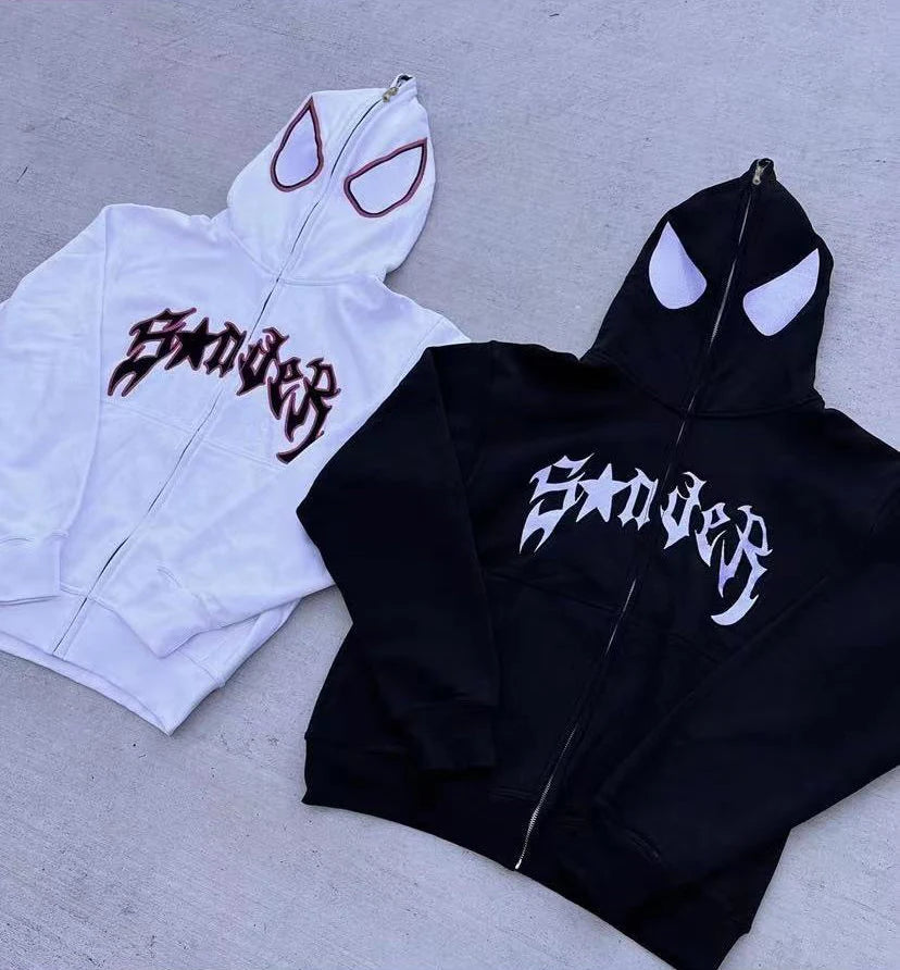 Spider Graphic Long Sleeve Full Zip Casual Hoodie
