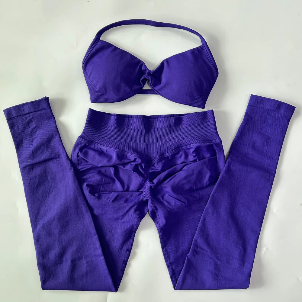 Women's Strappy Bra And Leggings Yoga Set For Workout Outfits