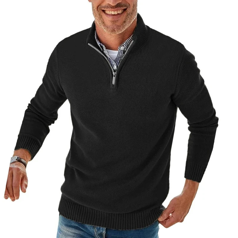 Men's Quarter Zip Long Sleeve Knit Sweater