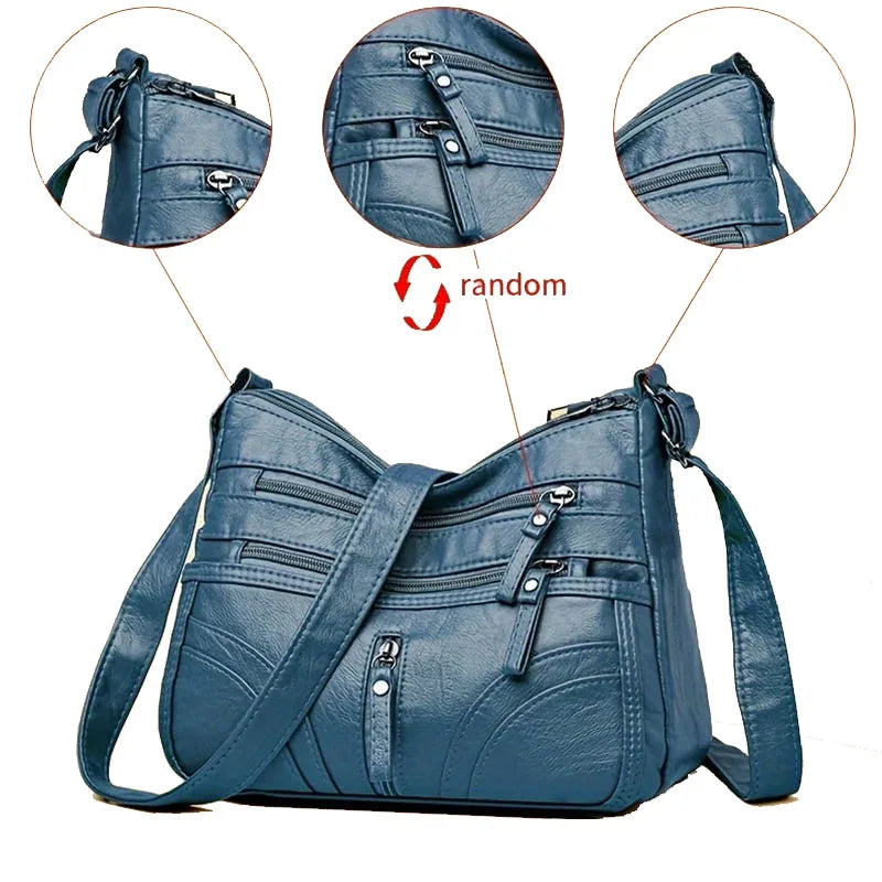 Multi-Zipper Crossbody Shoulder Bag with Adjustable Strap for Everyday Carry