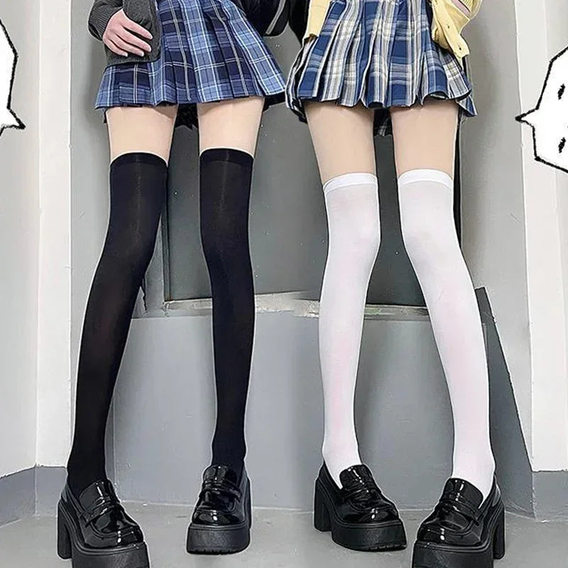 Solid Thigh High Stockings with Long Footed Shape