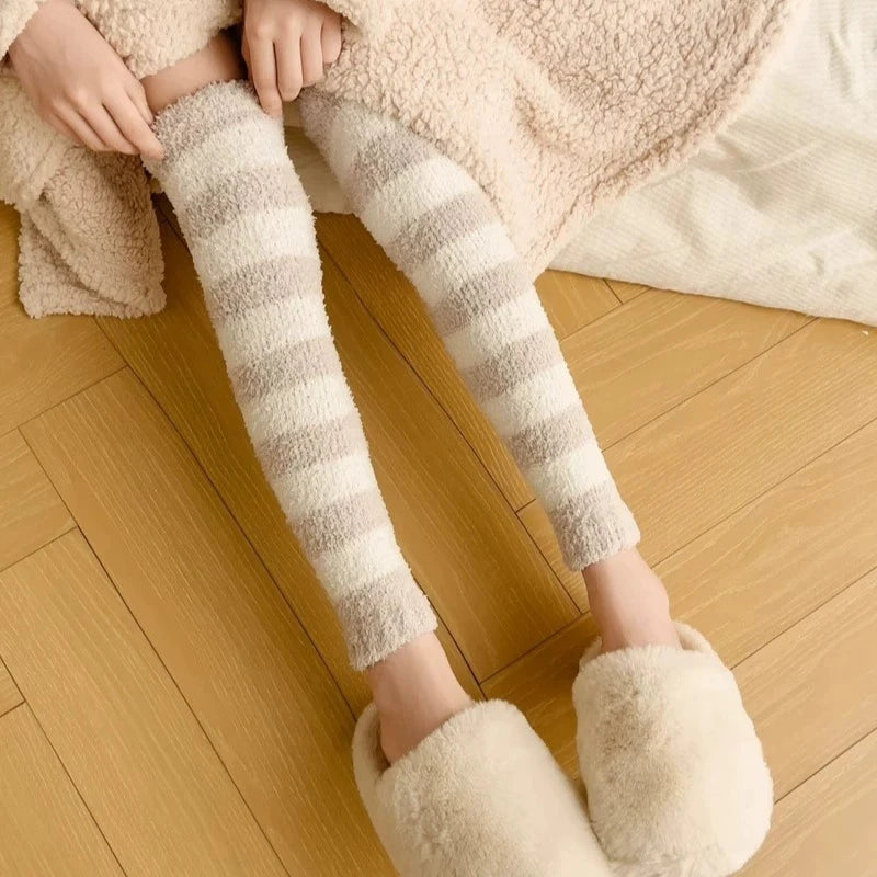 Plush Calf Leg Warmers with Solid and Striped Options