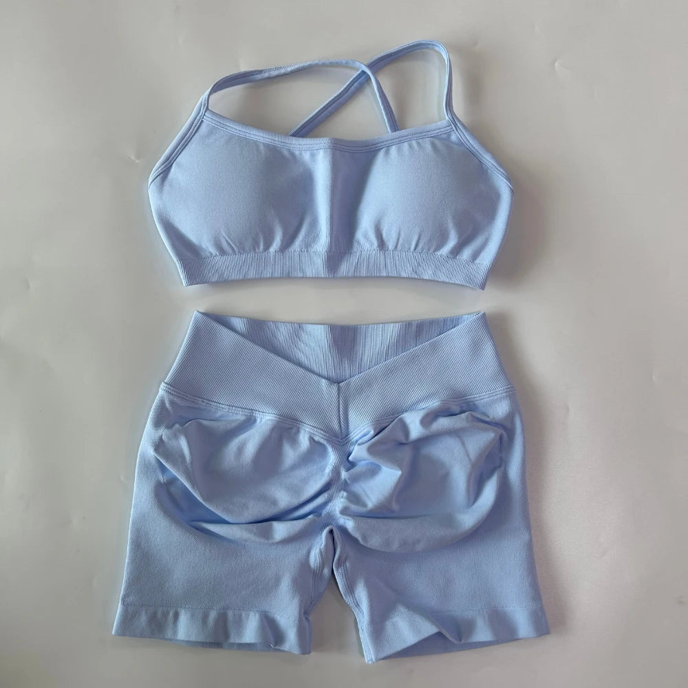 Women's Cross Strap Bra And Shorts Yoga Set