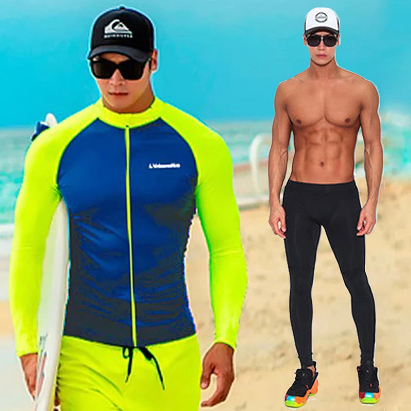 Men's Long Sleeve Rash Guard with Swim Bottom Options