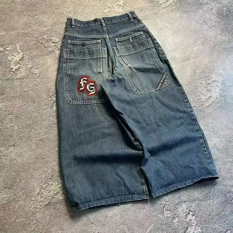Women's Washed Elastic Waist Wide Leg Denim Jeans