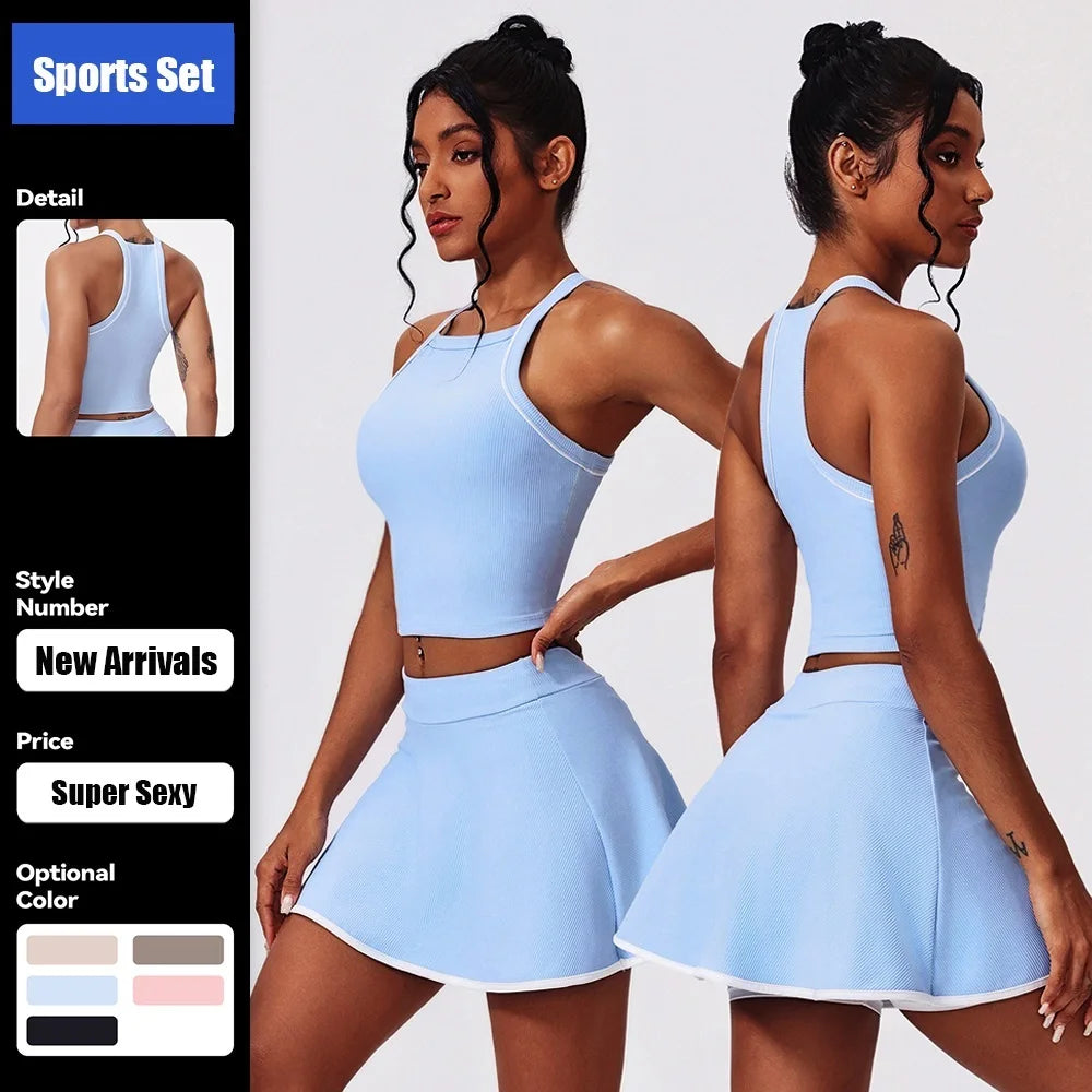 Women's Sleeveless Crop Top and Skort Workout Set