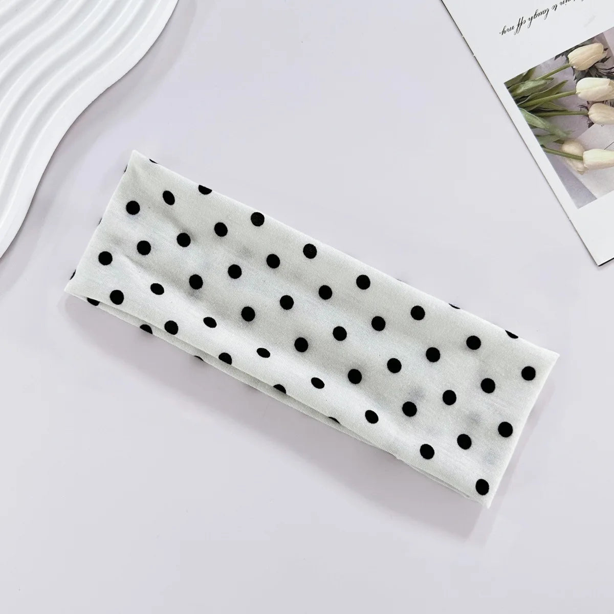 Polka Dot and Button Style Fabric Headband for Hair Styling