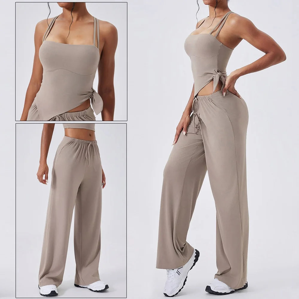Women's Sleeveless Crop Top and Pants Workout Set