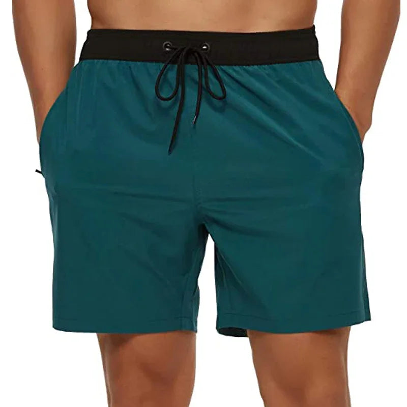 Men's Swim Shorts with Elastic Waist and Zipper Pockets for Beach and Pool Wear