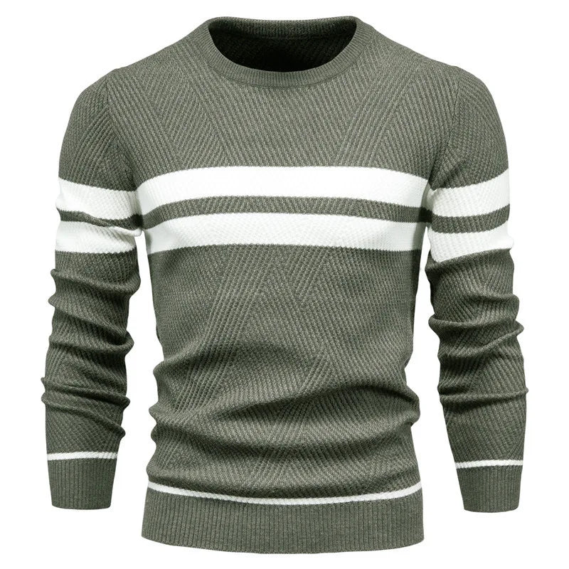 Men's Double Stripe Crew Neck Knit Sweater