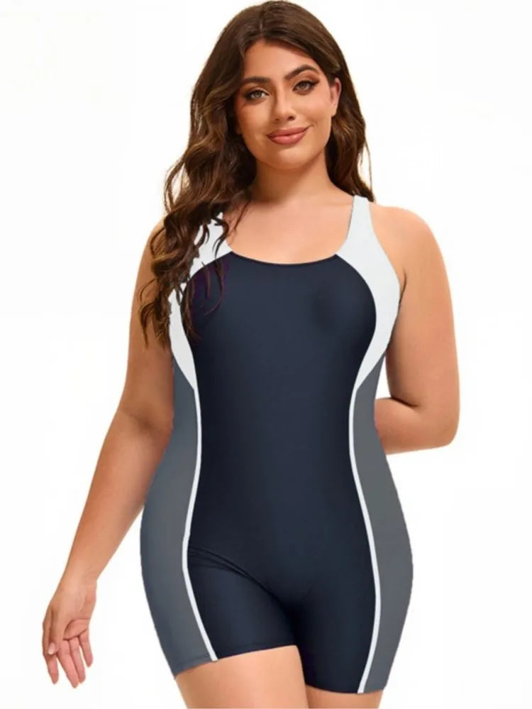 Women's Colour Block Racer Style Boyleg One Piece Swimsuit