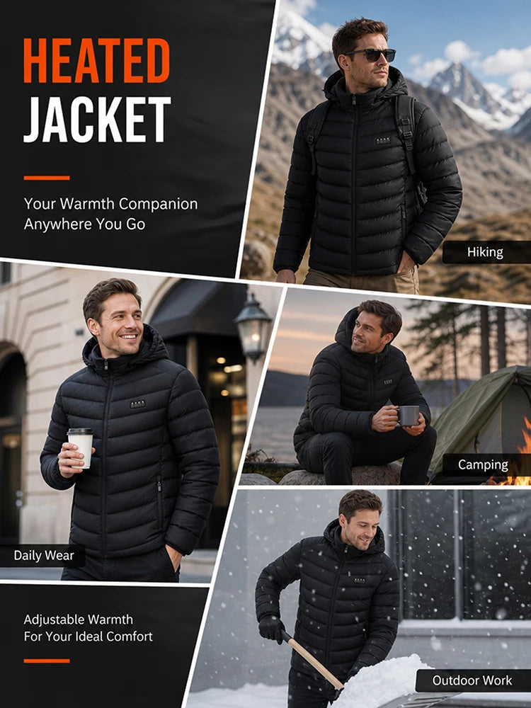 USB Heated Hooded Full Zip Long Sleeve Outdoor Jacket