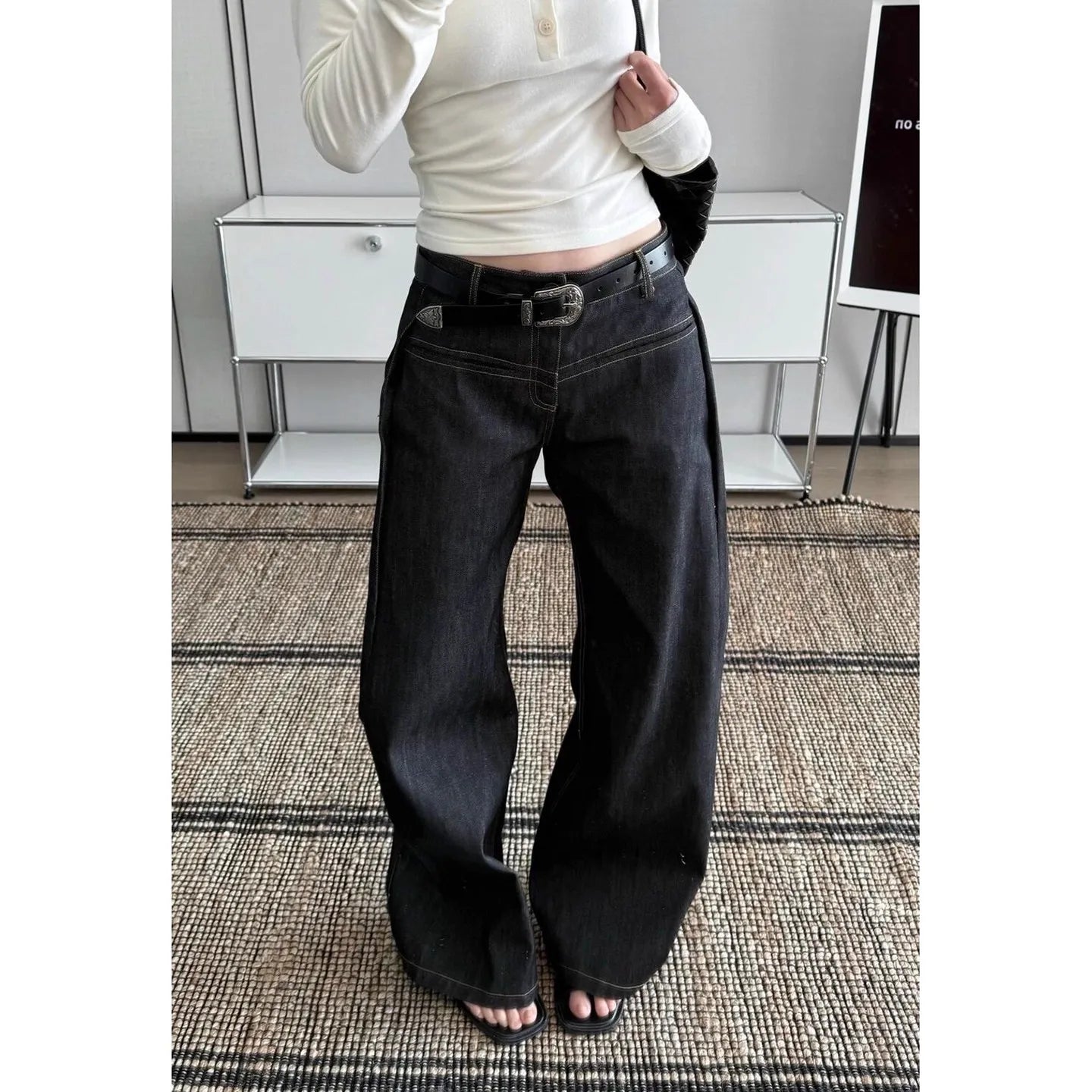 Women's Black High Waist Wide Leg Denim Jeans