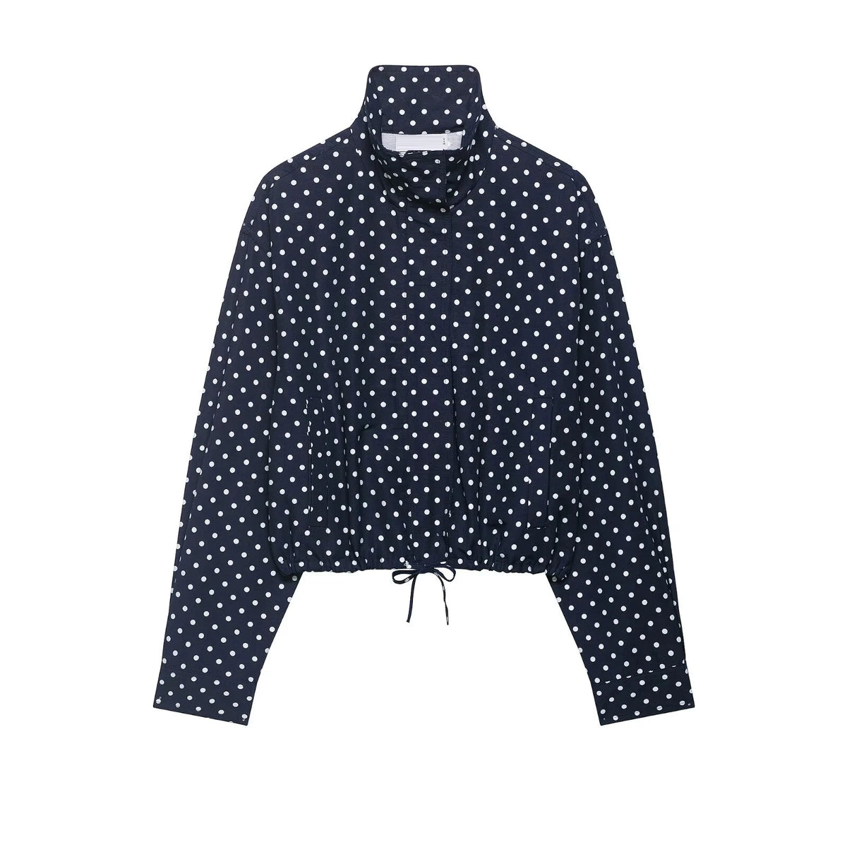 Women's Polyester Polka-Dot Long-Sleeve Zip-Front Collared Jacket with Pockets for Casual Outfits