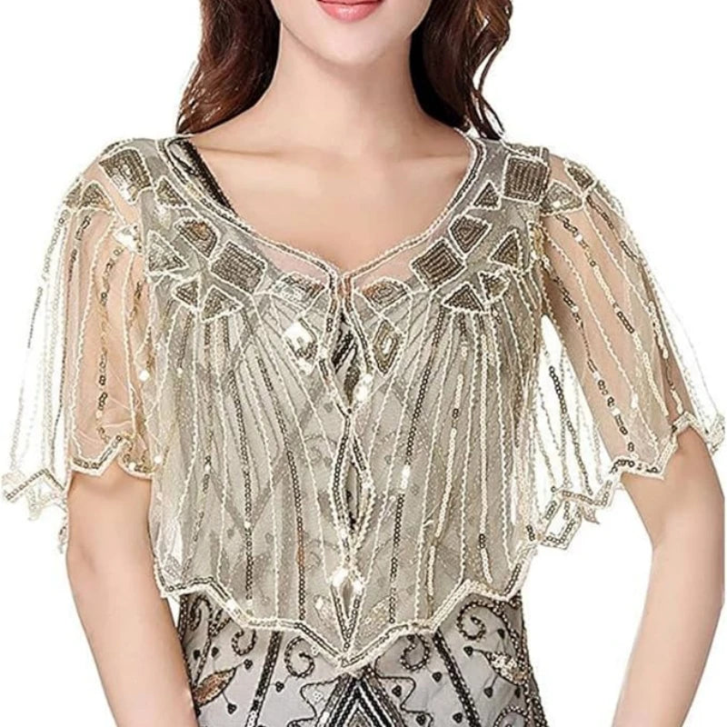 Beaded Sequin Capelet for Layering over Dresses and Tops