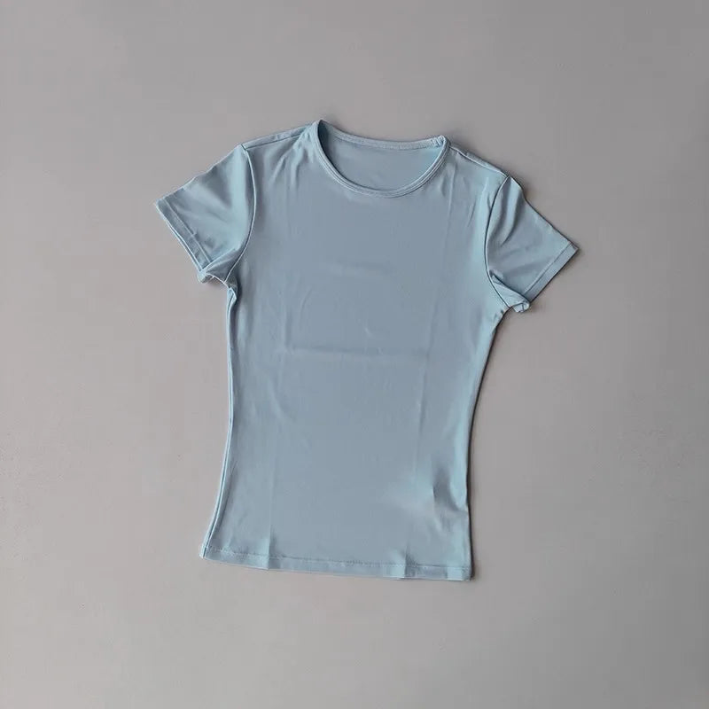 Short Sleeve Fitted Crew Neck Yoga Training T Shirt