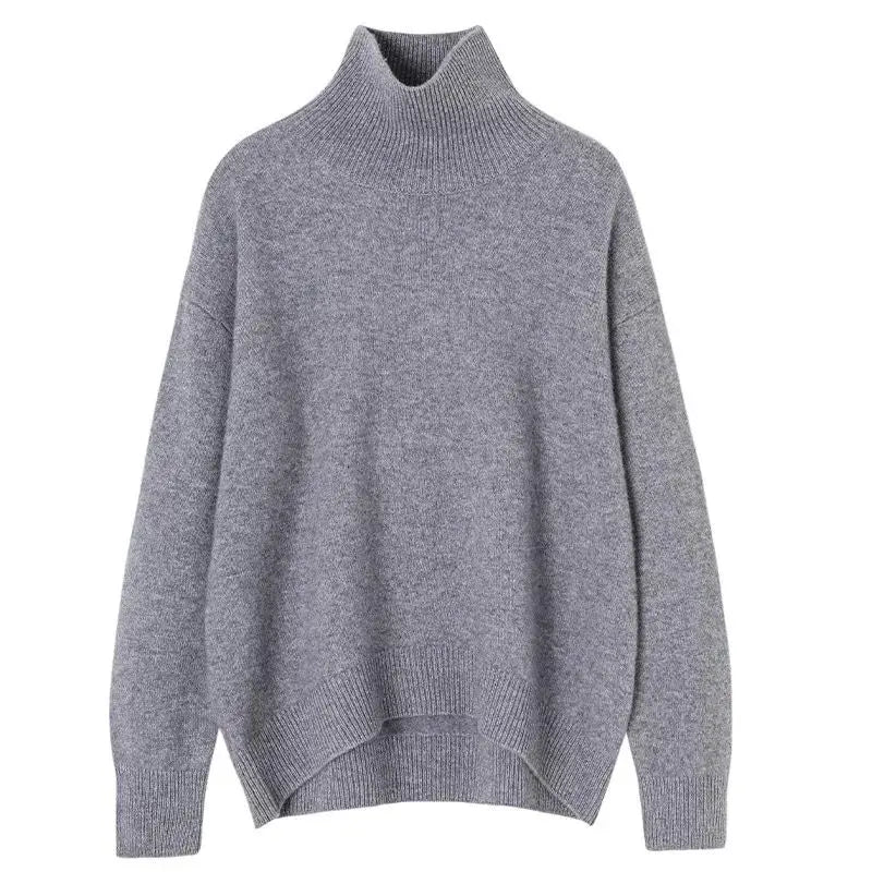 Autumn and Winter New Thick Cashmere Sweater Women High Neck Pullover Sweater Warm Loose Knitted Base Sweater Jacket Tops