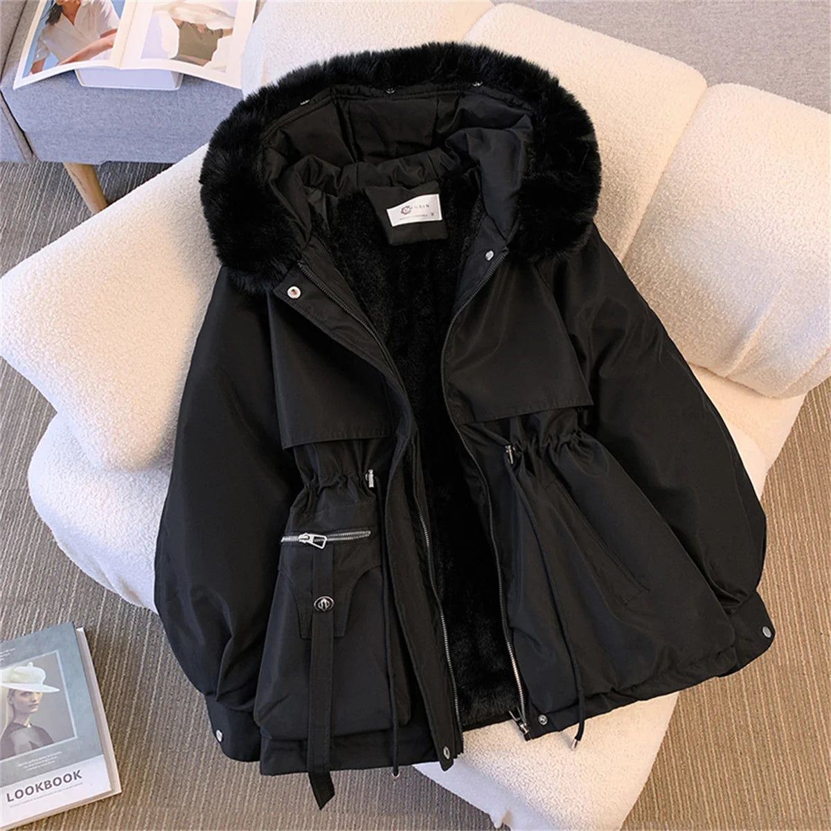 Women's Hooded Drawstring Zip-Front Jacket