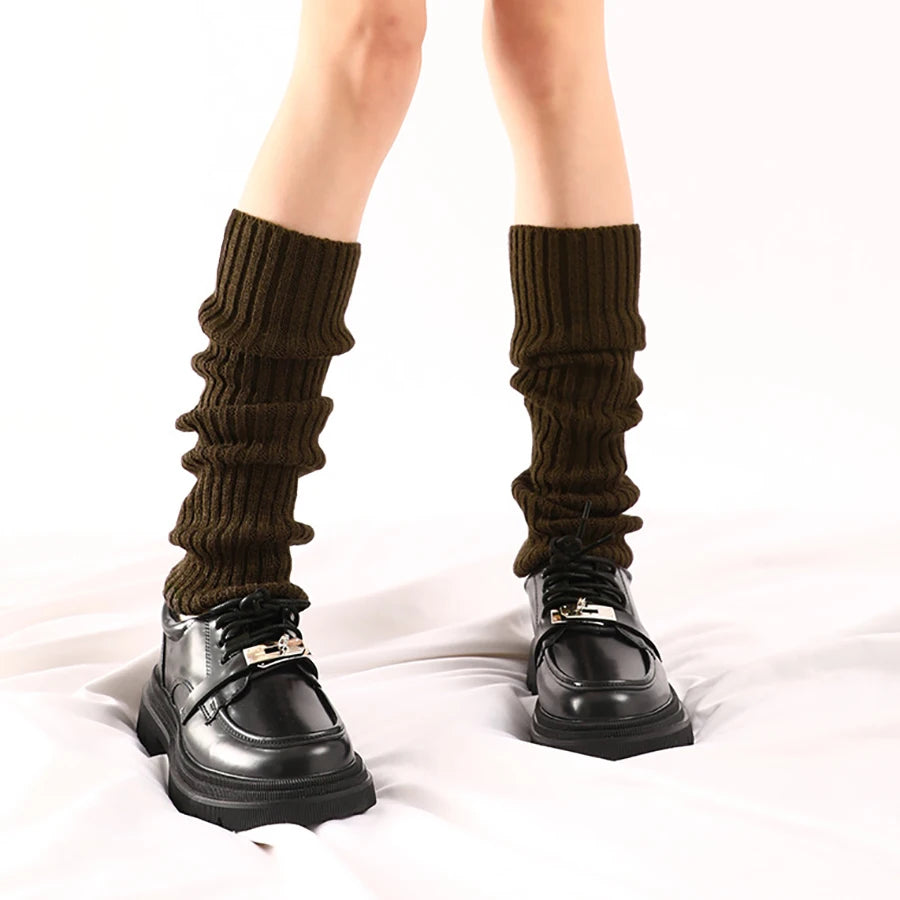Striped Ribbed Knit Leg Warmers with Slouchy Calf Shape