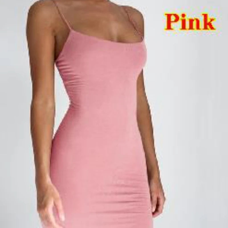 Women's Fitted Scoop Neck Spaghetti Strap Mini Dress For Casual Outfits