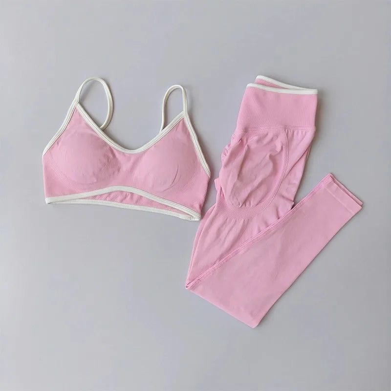 Women's Contrast Sports Bra and Leggings Set