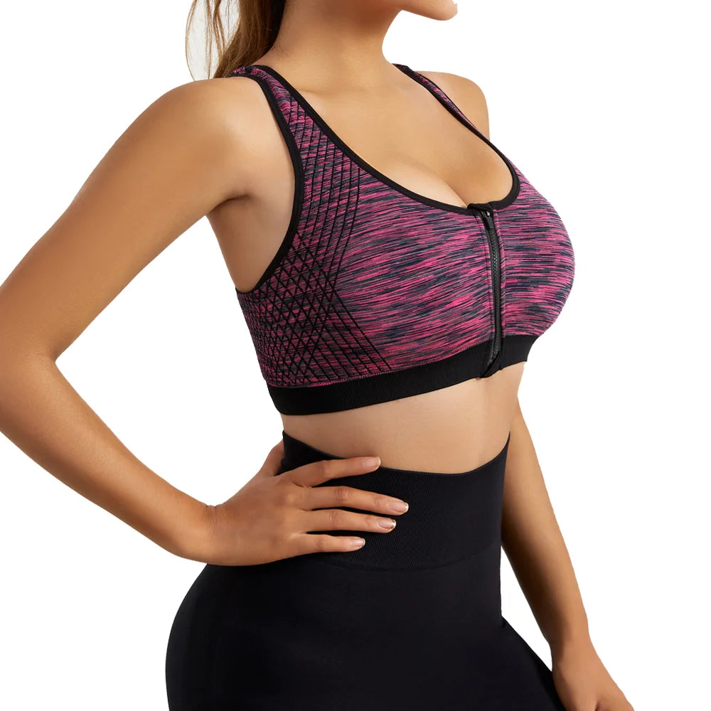 Women's Front Zip Racerback Space Dye Sports Bra